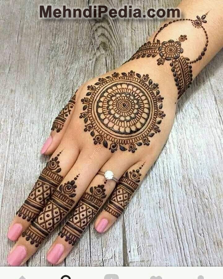 beautiful circular type mehndi henna design for left hand back side