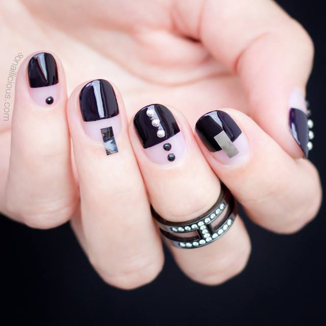 short nail designs half white and half black