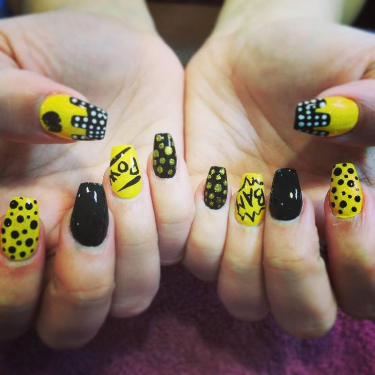 yellow and black color nail art designs