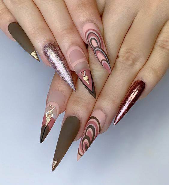 Pink And Silver Stripes Nail Art