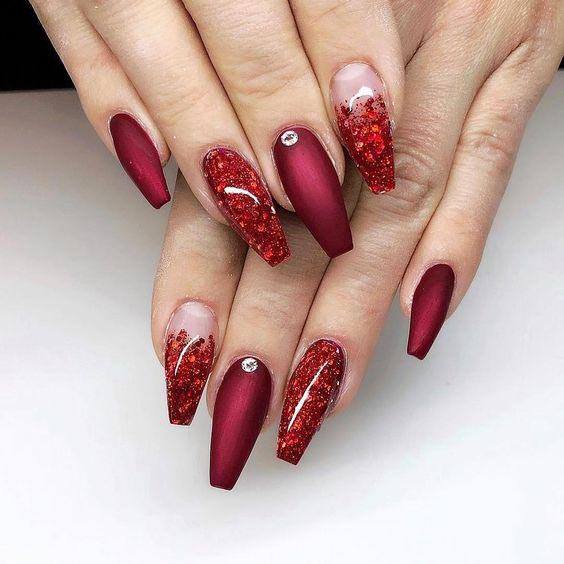Glitter French Tips back side view red colour